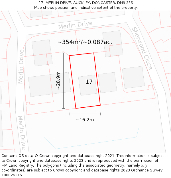 17, MERLIN DRIVE, AUCKLEY, DONCASTER, DN9 3FS: Plot and title map