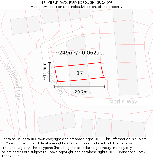 17, MERLIN WAY, FARNBOROUGH, GU14 0PF: Plot and title map