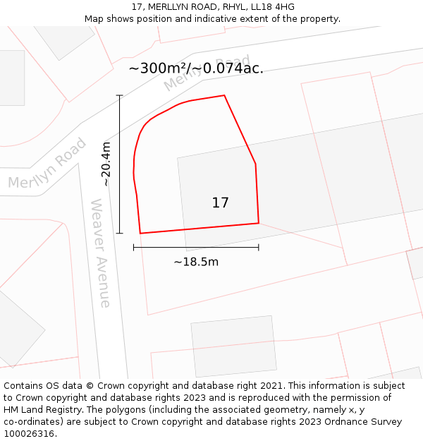 17, MERLLYN ROAD, RHYL, LL18 4HG: Plot and title map