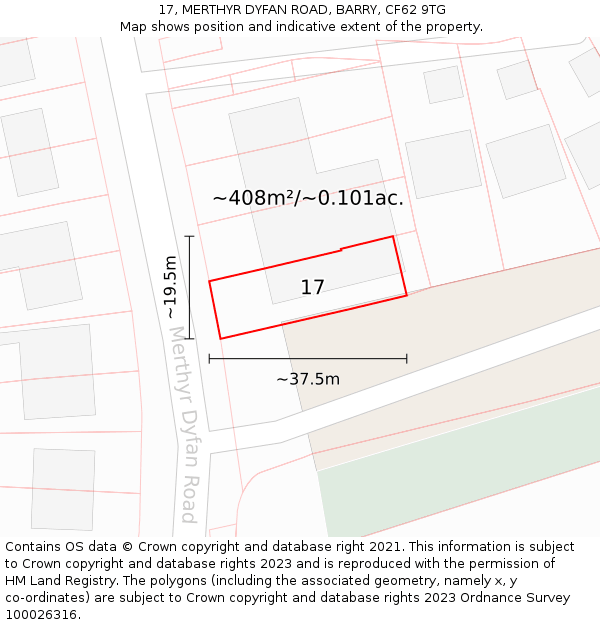 17, MERTHYR DYFAN ROAD, BARRY, CF62 9TG: Plot and title map