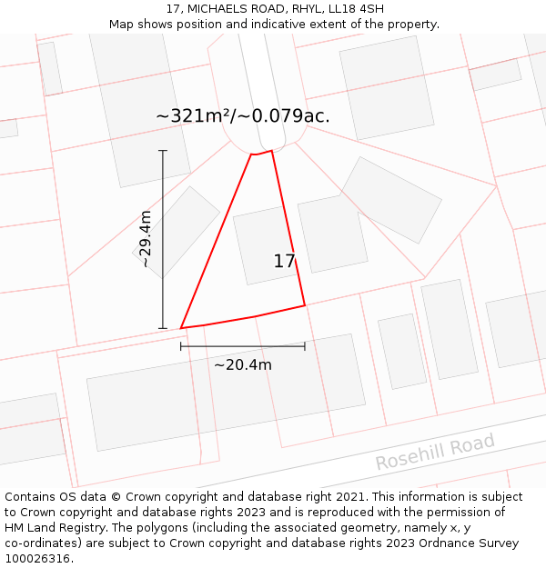 17, MICHAELS ROAD, RHYL, LL18 4SH: Plot and title map