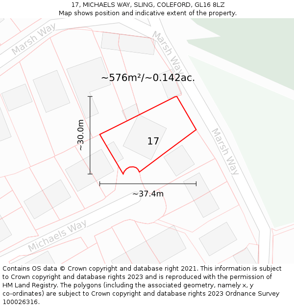 17, MICHAELS WAY, SLING, COLEFORD, GL16 8LZ: Plot and title map