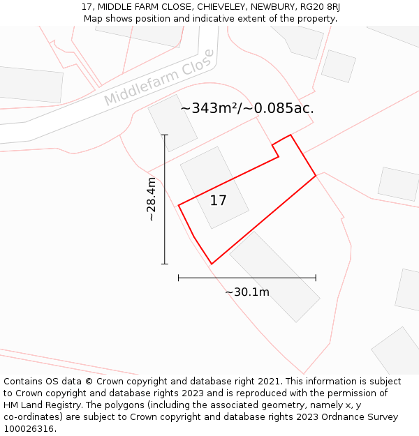 17, MIDDLE FARM CLOSE, CHIEVELEY, NEWBURY, RG20 8RJ: Plot and title map