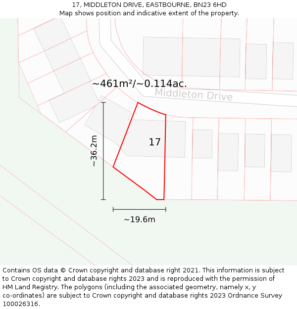 17, MIDDLETON DRIVE, EASTBOURNE, BN23 6HD: Plot and title map