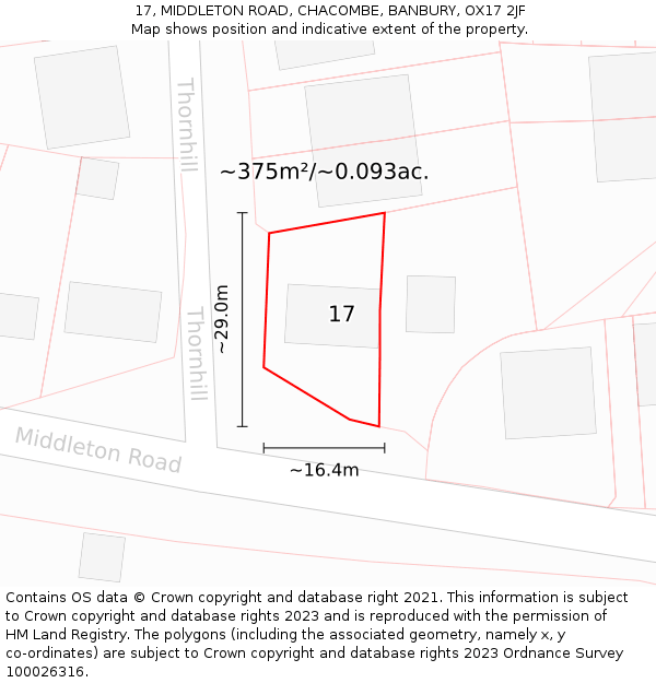 17, MIDDLETON ROAD, CHACOMBE, BANBURY, OX17 2JF: Plot and title map