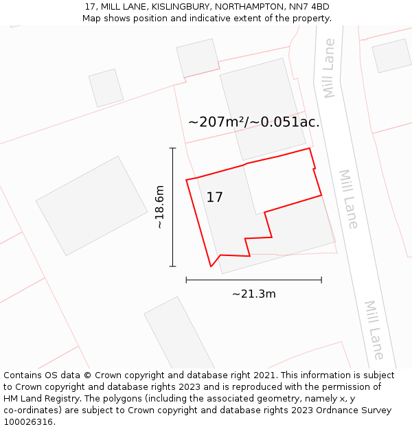 17, MILL LANE, KISLINGBURY, NORTHAMPTON, NN7 4BD: Plot and title map