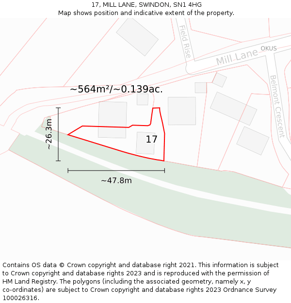 17, MILL LANE, SWINDON, SN1 4HG: Plot and title map