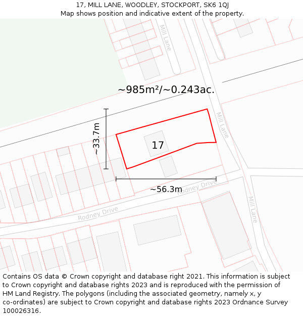 17, MILL LANE, WOODLEY, STOCKPORT, SK6 1QJ: Plot and title map