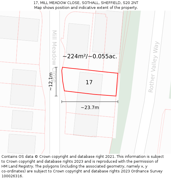 17, MILL MEADOW CLOSE, SOTHALL, SHEFFIELD, S20 2NT: Plot and title map