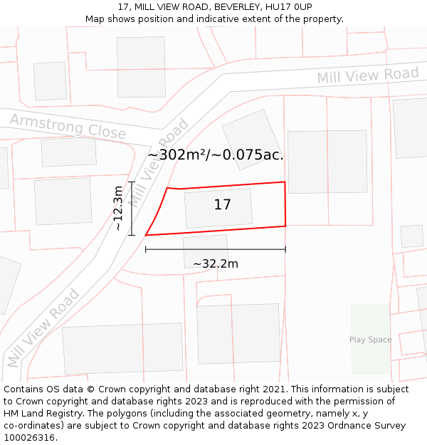 17, MILL VIEW ROAD, BEVERLEY, HU17 0UP: Plot and title map