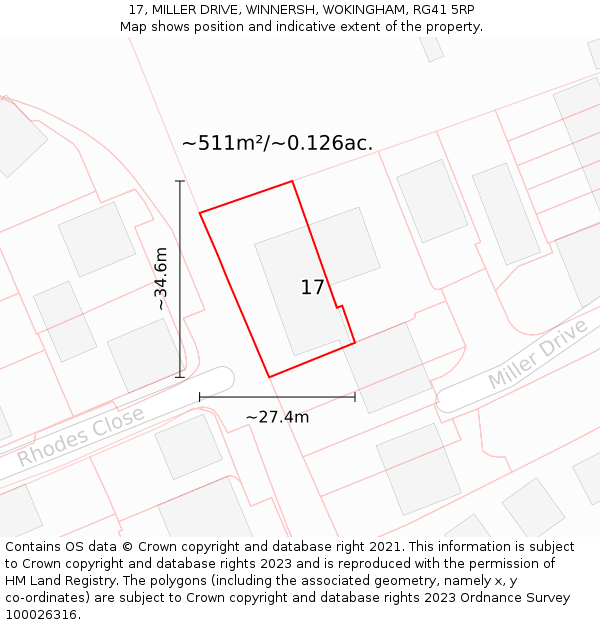17, MILLER DRIVE, WINNERSH, WOKINGHAM, RG41 5RP: Plot and title map