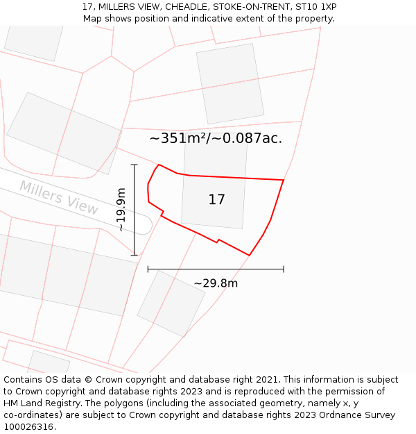 17, MILLERS VIEW, CHEADLE, STOKE-ON-TRENT, ST10 1XP: Plot and title map