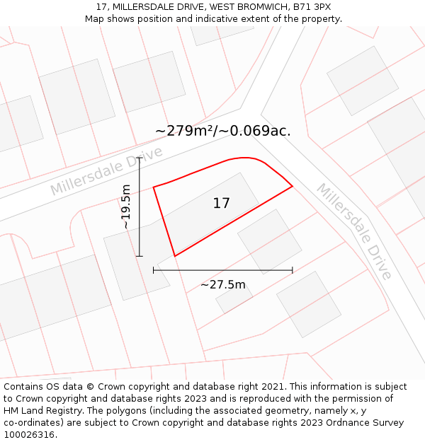 17, MILLERSDALE DRIVE, WEST BROMWICH, B71 3PX: Plot and title map