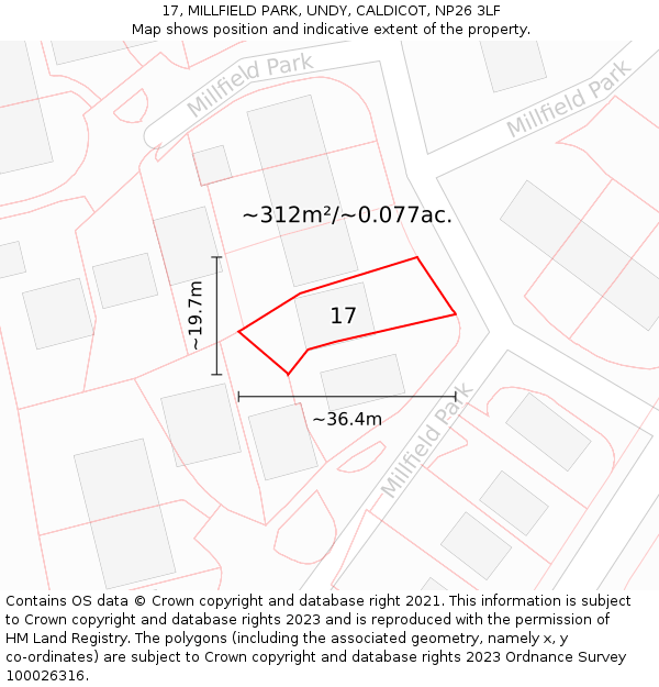 17, MILLFIELD PARK, UNDY, CALDICOT, NP26 3LF: Plot and title map