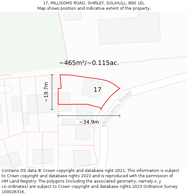 17, MILLISOMS ROAD, SHIRLEY, SOLIHULL, B90 1EL: Plot and title map