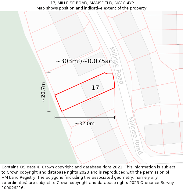 17, MILLRISE ROAD, MANSFIELD, NG18 4YP: Plot and title map