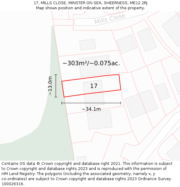 17, MILLS CLOSE, MINSTER ON SEA, SHEERNESS, ME12 2RJ: Plot and title map