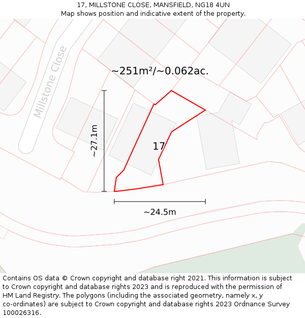 17, MILLSTONE CLOSE, MANSFIELD, NG18 4UN: Plot and title map