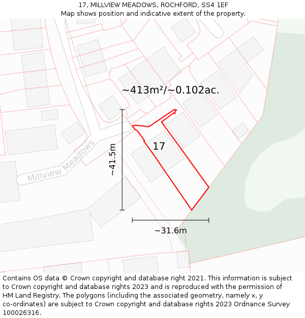 17, MILLVIEW MEADOWS, ROCHFORD, SS4 1EF: Plot and title map