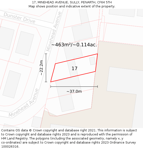 17, MINEHEAD AVENUE, SULLY, PENARTH, CF64 5TH: Plot and title map