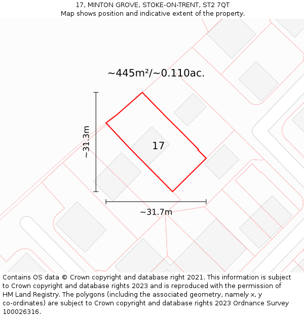 17, MINTON GROVE, STOKE-ON-TRENT, ST2 7QT: Plot and title map