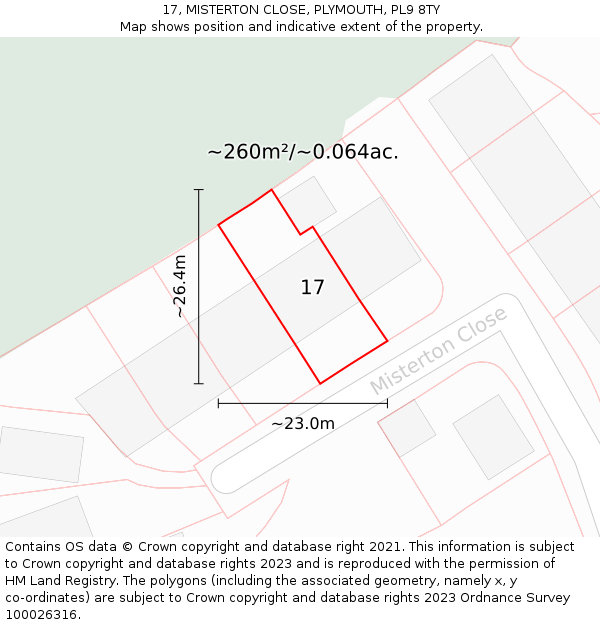 17, MISTERTON CLOSE, PLYMOUTH, PL9 8TY: Plot and title map