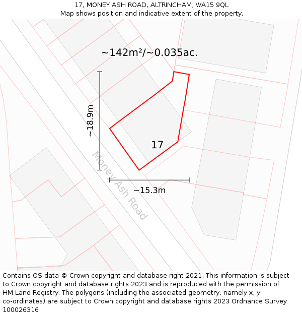 17, MONEY ASH ROAD, ALTRINCHAM, WA15 9QL: Plot and title map