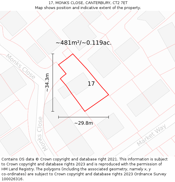 17, MONKS CLOSE, CANTERBURY, CT2 7ET: Plot and title map