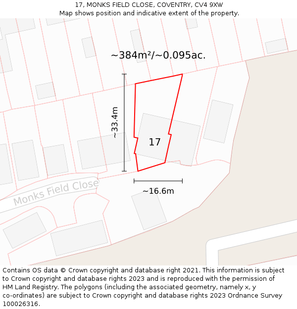 17, MONKS FIELD CLOSE, COVENTRY, CV4 9XW: Plot and title map