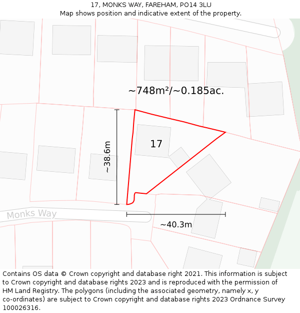 17, MONKS WAY, FAREHAM, PO14 3LU: Plot and title map