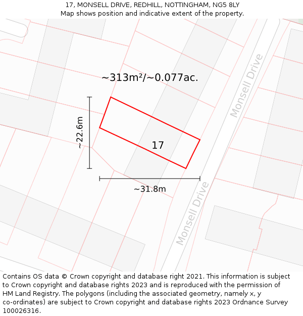 17, MONSELL DRIVE, REDHILL, NOTTINGHAM, NG5 8LY: Plot and title map