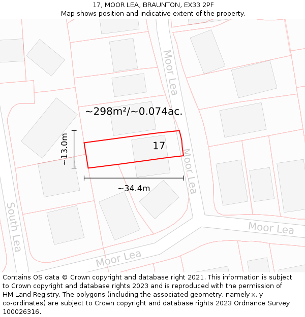 17, MOOR LEA, BRAUNTON, EX33 2PF: Plot and title map