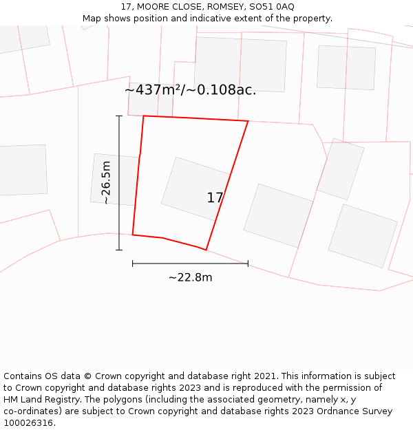 17, MOORE CLOSE, ROMSEY, SO51 0AQ: Plot and title map