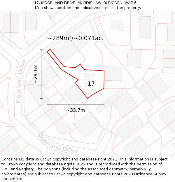 17, MOORLAND DRIVE, MURDISHAW, RUNCORN, WA7 6HL: Plot and title map