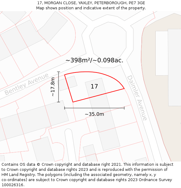 17, MORGAN CLOSE, YAXLEY, PETERBOROUGH, PE7 3GE: Plot and title map