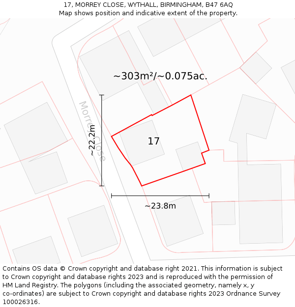 17, MORREY CLOSE, WYTHALL, BIRMINGHAM, B47 6AQ: Plot and title map