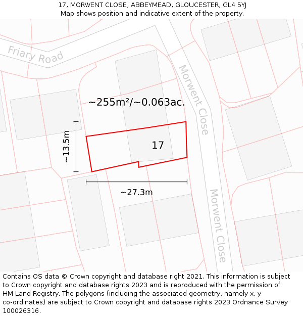 17, MORWENT CLOSE, ABBEYMEAD, GLOUCESTER, GL4 5YJ: Plot and title map