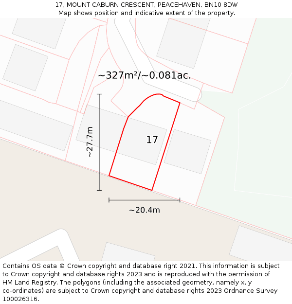 17, MOUNT CABURN CRESCENT, PEACEHAVEN, BN10 8DW: Plot and title map