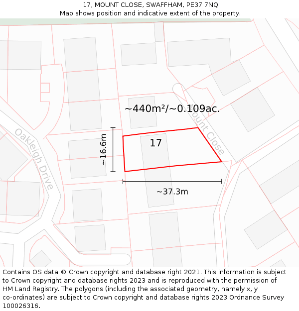 17, MOUNT CLOSE, SWAFFHAM, PE37 7NQ: Plot and title map