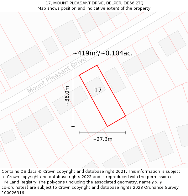 17, MOUNT PLEASANT DRIVE, BELPER, DE56 2TQ: Plot and title map