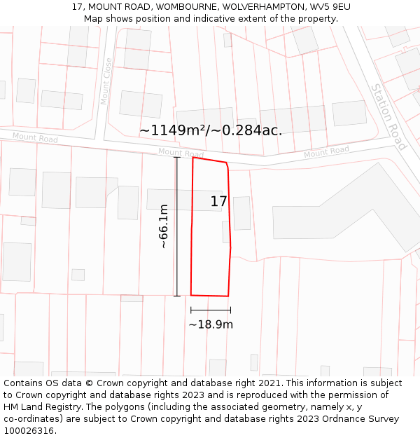 17, MOUNT ROAD, WOMBOURNE, WOLVERHAMPTON, WV5 9EU: Plot and title map