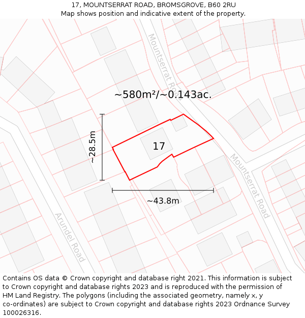 17, MOUNTSERRAT ROAD, BROMSGROVE, B60 2RU: Plot and title map