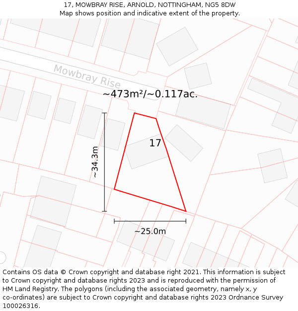 17, MOWBRAY RISE, ARNOLD, NOTTINGHAM, NG5 8DW: Plot and title map