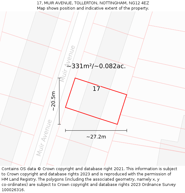 17, MUIR AVENUE, TOLLERTON, NOTTINGHAM, NG12 4EZ: Plot and title map