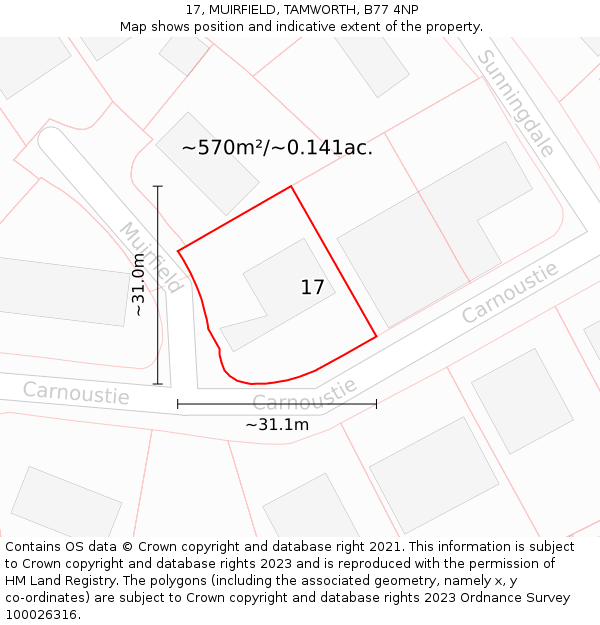 17, MUIRFIELD, TAMWORTH, B77 4NP: Plot and title map