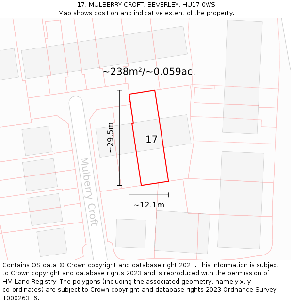 17, MULBERRY CROFT, BEVERLEY, HU17 0WS: Plot and title map