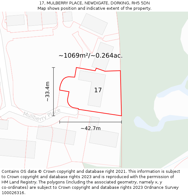 17, MULBERRY PLACE, NEWDIGATE, DORKING, RH5 5DN: Plot and title map