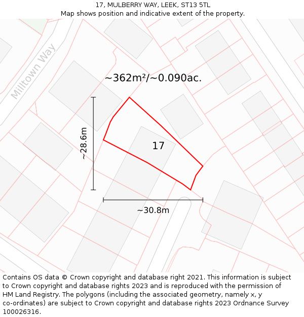 17, MULBERRY WAY, LEEK, ST13 5TL: Plot and title map