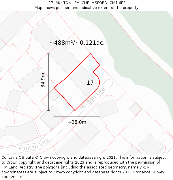 17, MULTON LEA, CHELMSFORD, CM1 6EF: Plot and title map