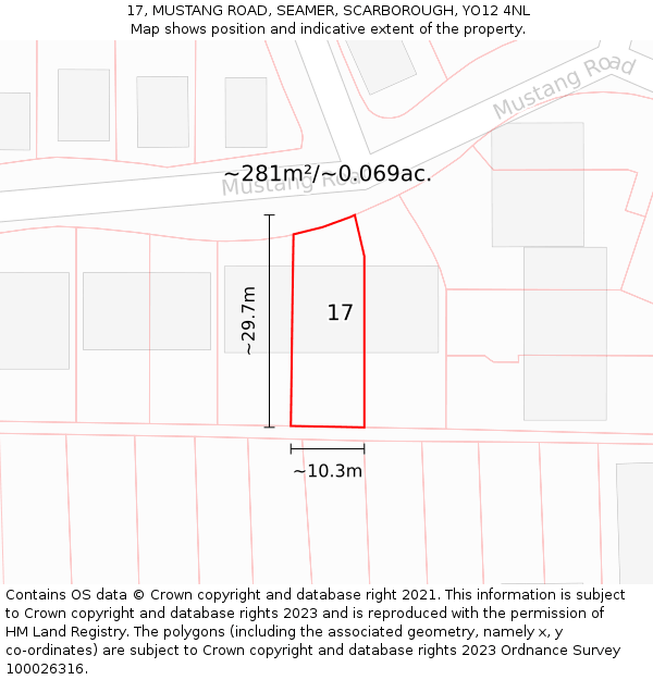 17, MUSTANG ROAD, SEAMER, SCARBOROUGH, YO12 4NL: Plot and title map